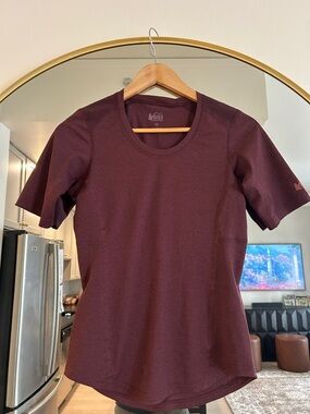 REI Women’s Short Sleeve Crew Tee in Burgundy Plum